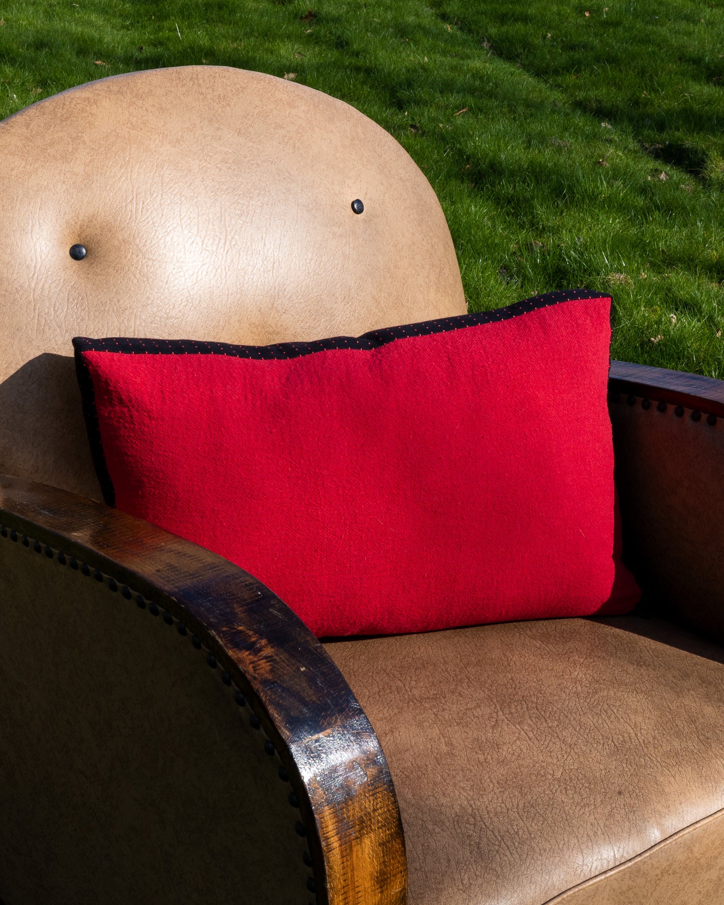 Pillow made from designer fabrics, deadstock fabrics, vintage fabrics, antique fabrics. Shades fabric.