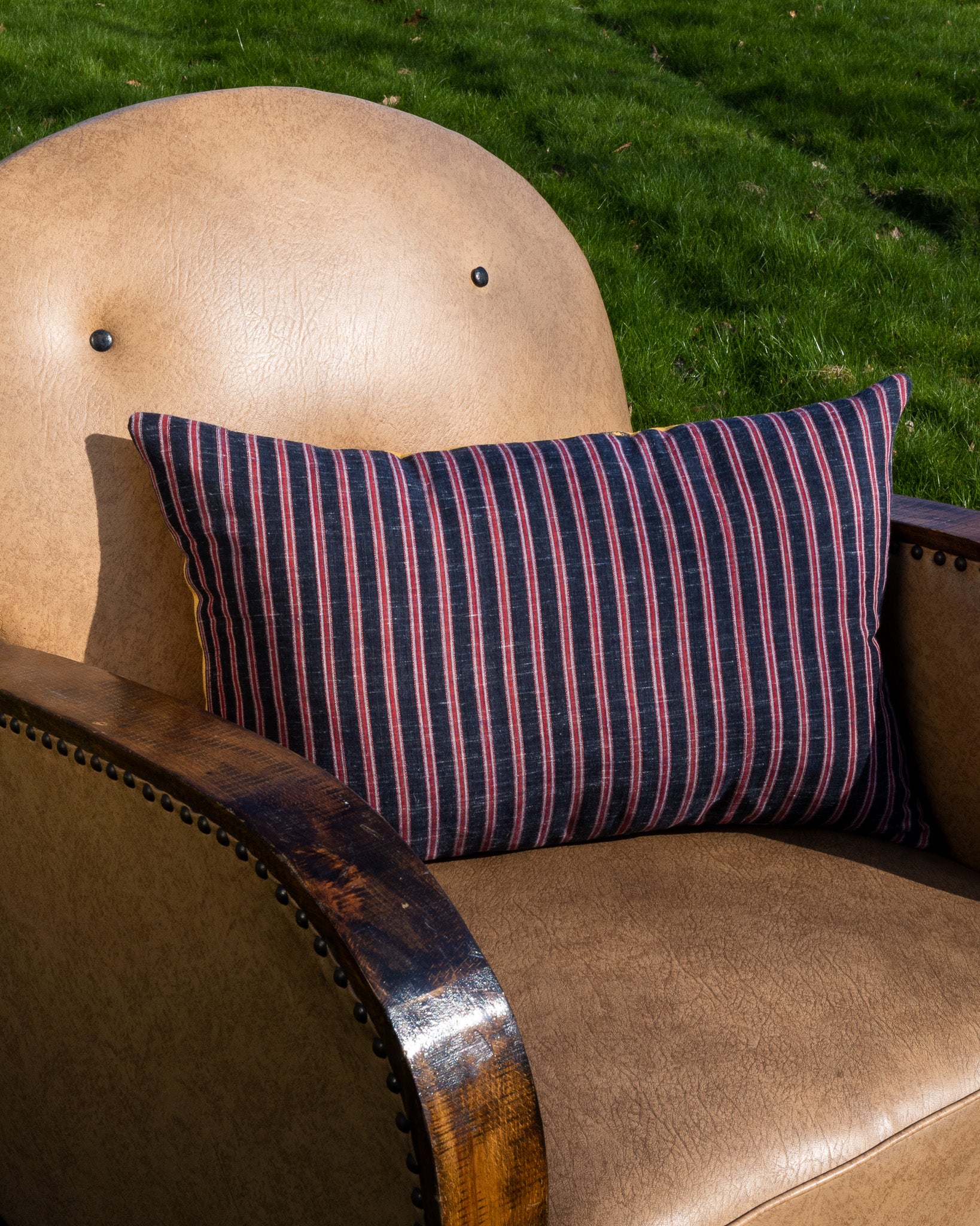 Pillow made from designer fabrics, deadstock fabrics, vintage fabrics, antique fabrics. A cotton fabric made in Bangladesh. 